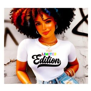 White graphic tee, short sleeve